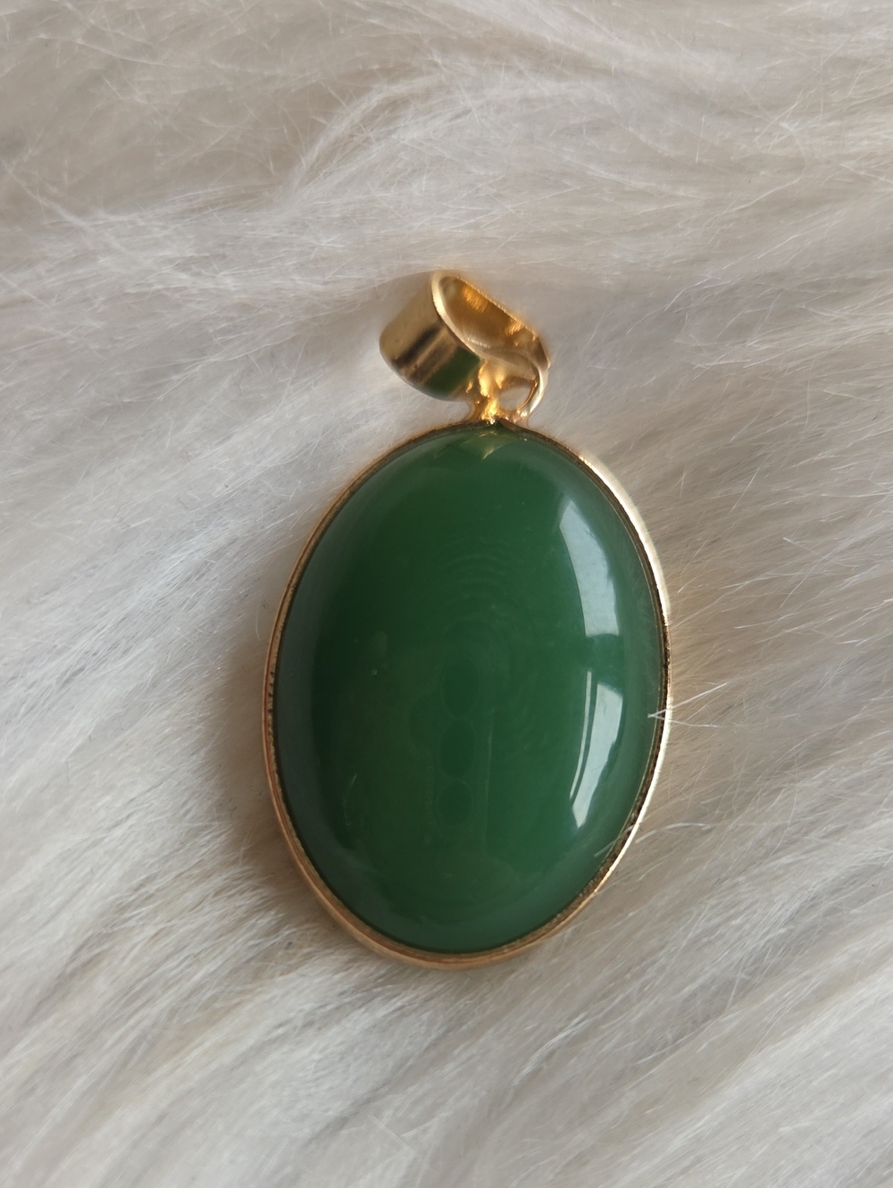 Gold-Trim Green Aventurine Oval Pendant Necklace - Women Jewelry
